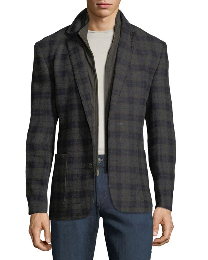Men's Butler Plaid Blazer W/ Zip-out Bib