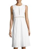 Sleeveless Beaded-trim Knit Dress, White