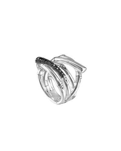 Bamboo Wide Silver Lava Ring With Black