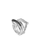 Bamboo Wide Silver Lava Ring With Black