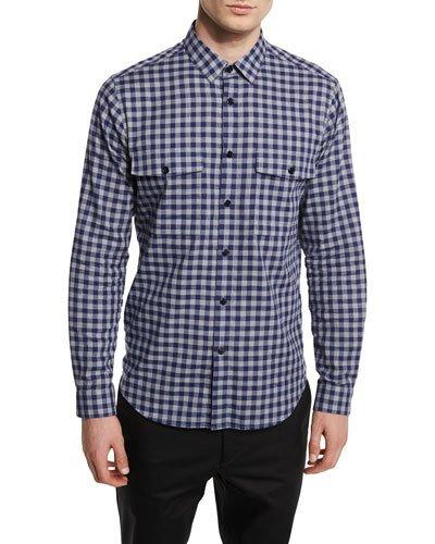Bariet Check Long-sleeve Sport Shirt, Inkwell