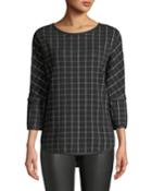 3/4-sleeve Windowpane Jacquard Top