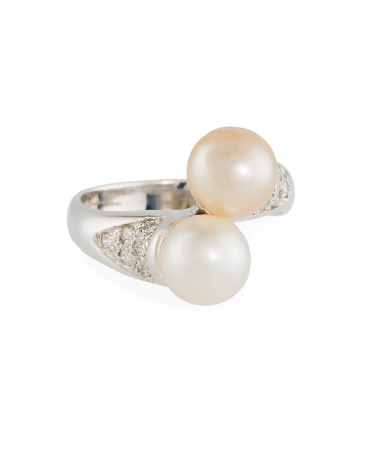 14k White Gold Diamond & Pearl Bypass Ring