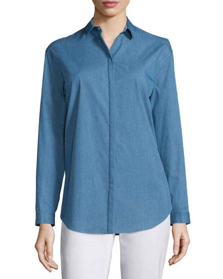 Sabira Button-front Blouse, Celestial Blue
