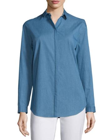 Sabira Button-front Blouse, Celestial Blue