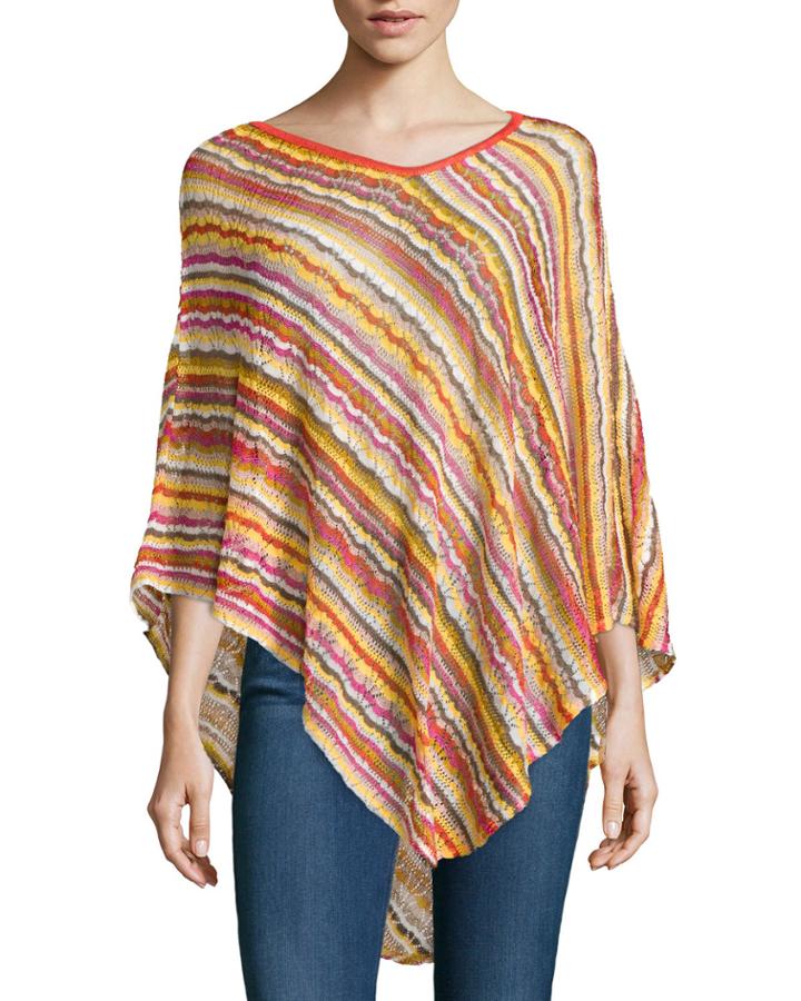 Missoni Striped Knit Asymmetric Poncho, Red/yellow