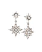 18k Pave Diamond Double Starburst Drop Earrings