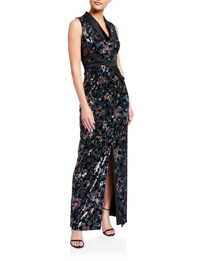 Velvet Printed Sequin Column Dress