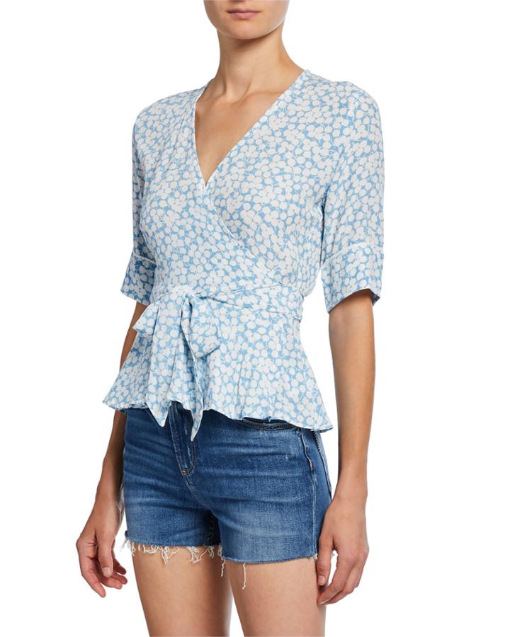 Zalia Printed Short-sleeve Wrap Top