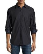Venetian Masks Embroidered Long-sleeve Sport Shirt, Charcoal