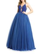 Plunge-neck Strappy Tulle Ball Gown