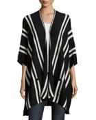 Cashmere Striped Poncho, Black/white