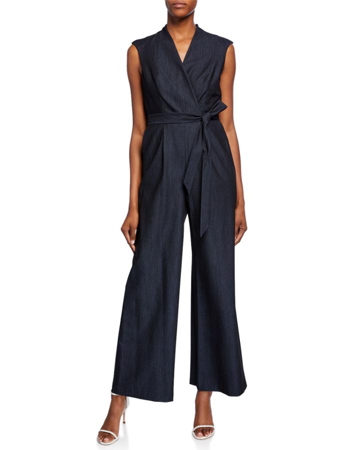 Cap-sleeve Wide-leg Belted Jumpsuit