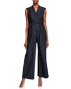 Cap-sleeve Wide-leg Belted Jumpsuit