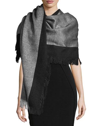 Geometric Chevron Blanket Wrap With Fringe Trim