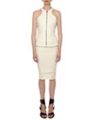 Structured Zip-front Draped-skirt Halter-dress