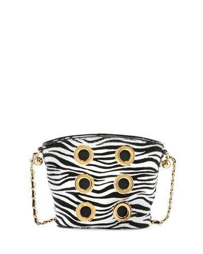 The Six Zebra Grommet Crossbody Bag, White/black