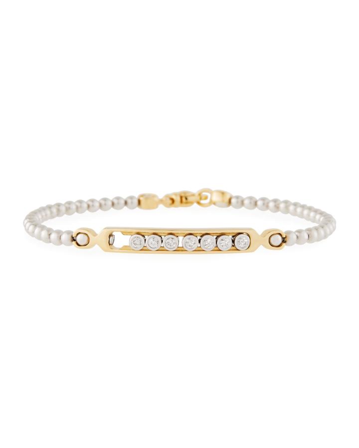 14k Two-tone Diamond Bezels & Bead Bracelet
