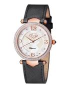 37mm Sassari Leather Diamond Watch, Black