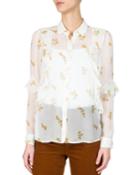 Popcorn Flower-print Button-down Ruffle