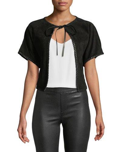 Short-sleeve Suede Vest W/ Whipstitch Trim