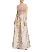 Bead And Jacquard Sleeveless Gown