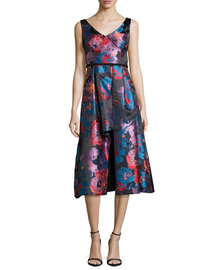 Takim V-neck Metallic Jacquard Cocktail Dress, Night Canyon