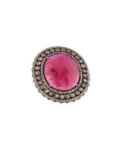 Glass Ruby & Diamond Trim Ring,