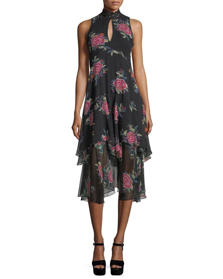La Rosa Ruffled Silk Keyhole Dress