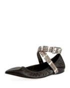 Ruched Leather/snakeskin Ankle-wrap Flats