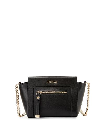 Ginevra Leather Mini Crossbody Bag, Black