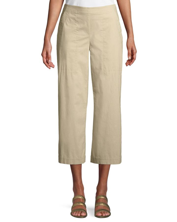 Stretch Poplin Wide-leg Cropped Trousers