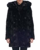 Sectioned Mink Fur Parka Coat With Fox Hood