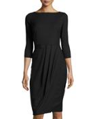 Delfino Ruched 3/4-sleeve Dress, Black
