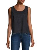 Faux-suede Fringe-back Blouse, Rich Black