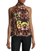 Floral-print Mock-neck Top,