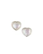 Wonderland Small Heart Stud Earrings In Clear Quartz & Mother-of-pearl