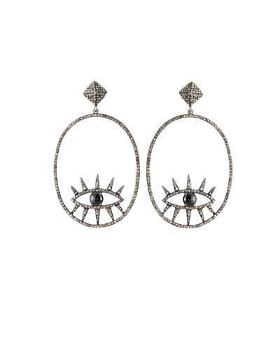 Diamond & Spinel Oval Evil Eye Drop Earrings