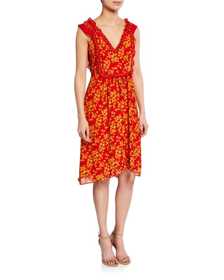 Floral-print Bib A-line Dress