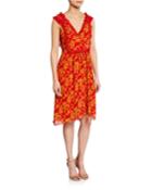 Floral-print Bib A-line Dress