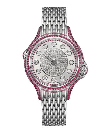 Crazy Carats Steel Bracelet Watch With Ruby, Sapphire & Diamond