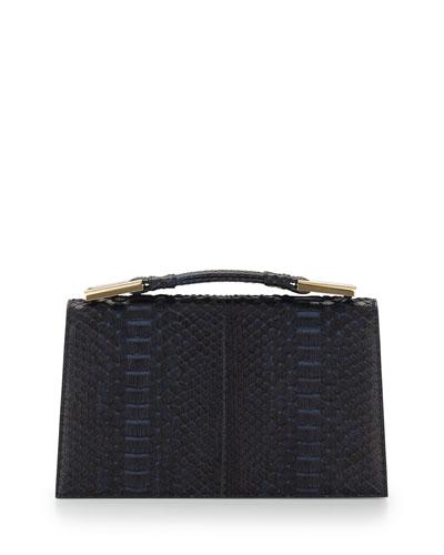 Charlotte Origami Python & Leather Evening Clutch Bag, Navy