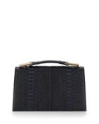 Charlotte Origami Python & Leather Evening Clutch Bag, Navy