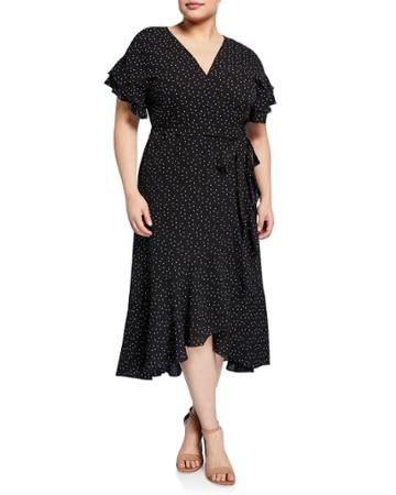Plus Size Polka-dot Ruffle Wrap Dress