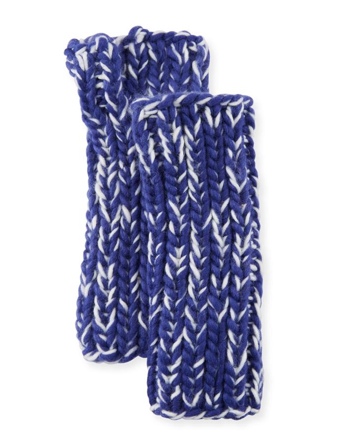 Chunky Marled Knit Fingerless Gloves, Blue
