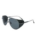 Novelty Titanium Aviator Sunglasses W/ Leather Blinders