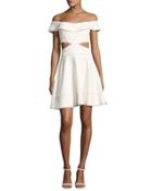 Vanessa Off-the-shoulder Fringe-trim Party Dress, Ivory