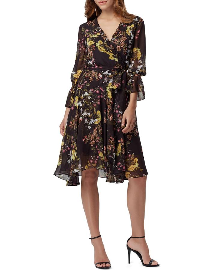 Sheer Overlay Floral-print Wrap Dress