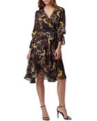 Sheer Overlay Floral-print Wrap Dress