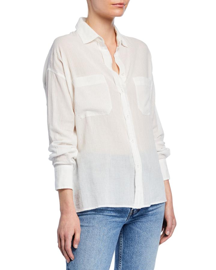 Semisheer Textured Button-front Top